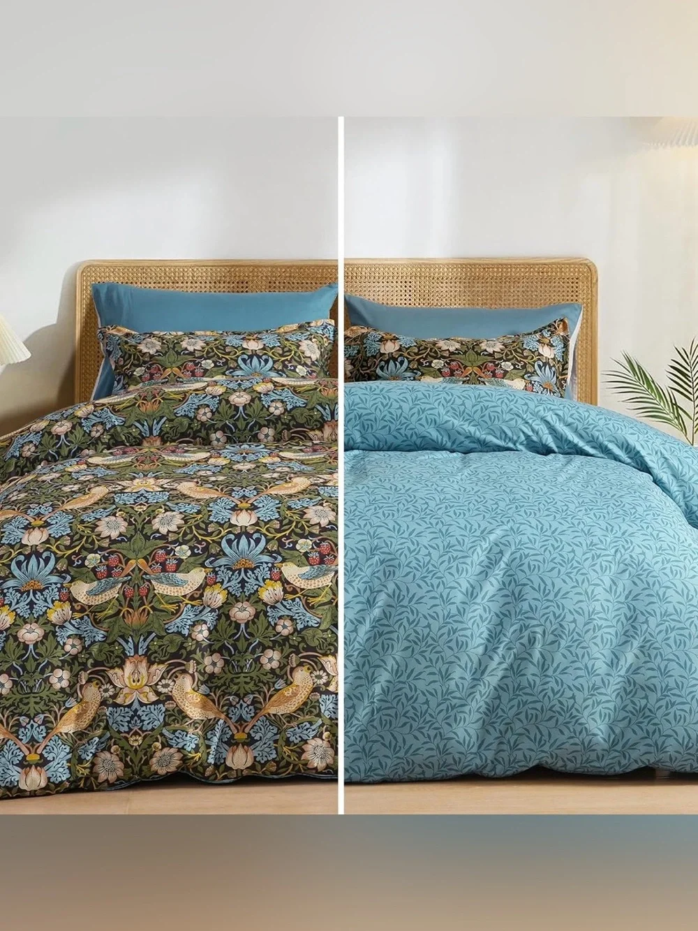 NEW Anthropologie Blue Green Bird Print Boho Queen King Bedding Duvet & Sham Set